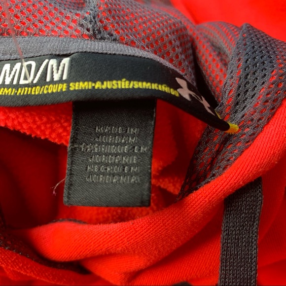 Under Armour, Semi-Fitted, Neon Red Orange, Hooded Sweatshirt. - Picture 6 of 10